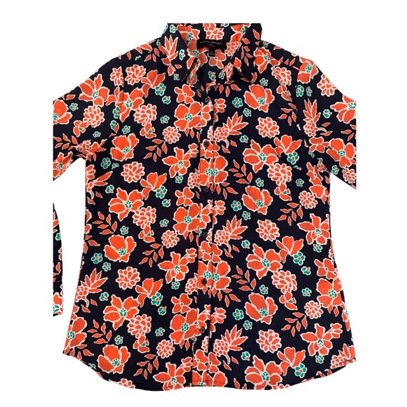 Banana Republic Classic Fit Navy Floral Print Button Up Shirt‎ Women Size S - Picture 2 of 12